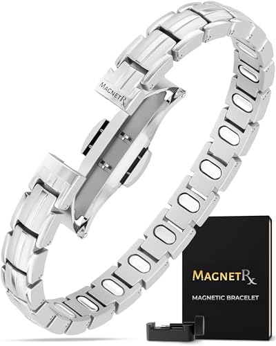 MagnetRX Magnetic Bracelets for Women - EllipseMAX 5X Strength 5 000 Gauss Magnets - Designed in USA & PATENT PENDING - Premium Titanium Womens Magnetic Bracelet & Adjustable Length (Silver)