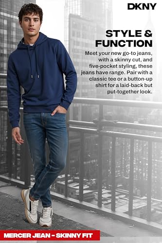 Image of DKNY Mercer Men's Skinny Jeans - Premium Stretch Denim Pants with Classic 5 Pocket Design | Skinny Fit Stretch Jeans for Men