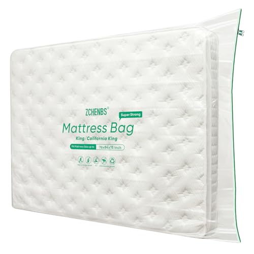 Image of ZCHENBS - King Mattress Bags for Moving, Waterproof Storage Bag with Zipper, Heavy-Duty 5 Mil Ultra-Thick California King Mattress Protector Cover for Moving, Reusable (Transparent /Green, 1 Pack)