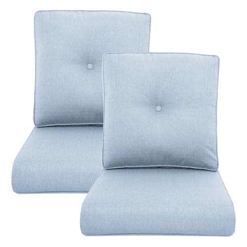 Outdoor Wicker Chair Cushions 2 Packs - Outside High Back Thick Water-Resistant Cushion 22x24 with Zipper Cover for Patio Glider Rocking Chairs Loveseat Couch  Baby Blue/Buckle