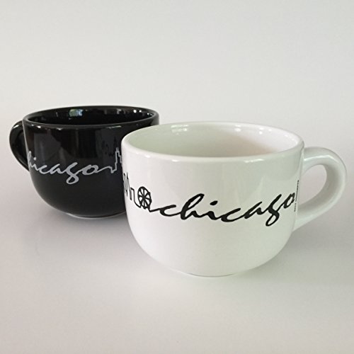 Chicago Skyline Latte Ceramic Mug Set of 2 - Black and White