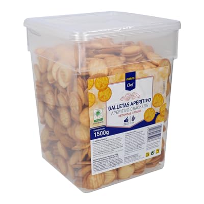 Galletas Saladas METRO Chef y ARO – Formatos Familiares de 350g y 1500g | Aperitivos Crujientes, Redondas, Cocktail y Peces | Ideales para Reuniones y Snacks (3 CUBOS 1.5Kg., Salada Redonda)