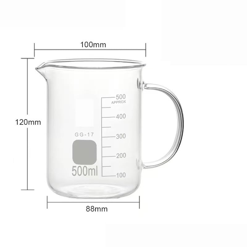 Bicchiere graduato in vetro borosilicato con manico, 50-2000 ml, attrezzatura da laboratorio per misurazioni accurate e erogazione di liquidi