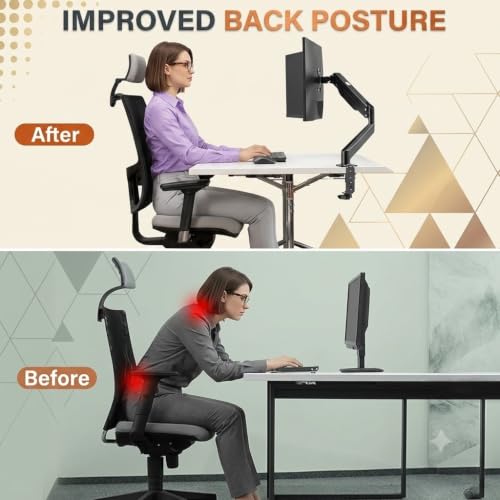 Image of Audiovan Gas Monitor Mounts - Articulating Arm, Adjustable VESA Mount Desk Stand with Clamp and Grommet Base. (Black, F-80 Gas Spring Single arm)