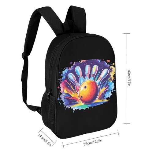 Art Bowling Ball Hitting Pins Unisex Backpack 17" Casual Daypacks Simple Shoulders Bag for Camping Hiking Travel Gear2