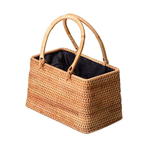 Meltset M Handmade Rattan Shopping Basket, Wicker Woven Handbag with Handle, Womens Shoulder Handbag Purse Straw Bags for Travel Beach Picnic Camping, Square, S… Cover