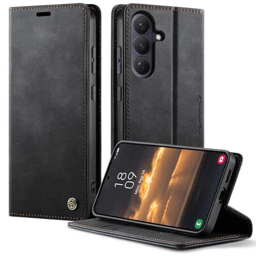 owlhold Handyhülle für Samsung Galaxy S26 5G Hülle Premium Lederhülle Weiches Vintage-Nubukleder Faltbare Ständer Schutzhülle Kartenfach Standfunktion klapphülle Samsung Galaxy S26 5G -Schwarz
