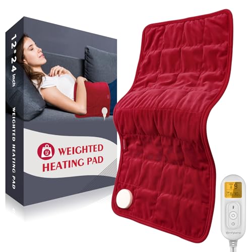Image of Comfytemp Weighted Heating Pad for Period & Back, 2.2lb Extra Large Menstrual Heated Pad, 12 inch x 24 inch XL Electric Heat Pad with 9 Heat Level & 11 timers auto-Off for Neck Shoulder Leg Knee Abdomen, Red