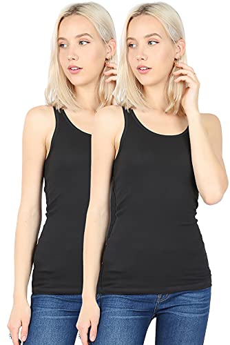 Zenana Womens 2 Pack Racerback Rib Tank Top (Black, Small