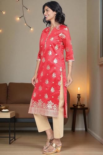 Kurta rouge de qualité supérieure Aurelia à motifs ethniques - 3