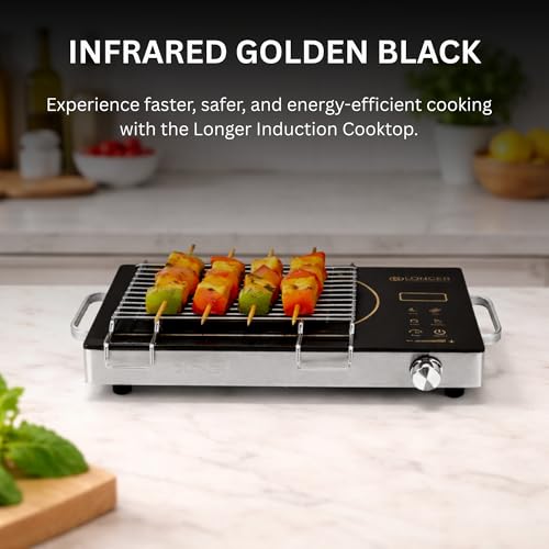 Image of LONGER 2500W Infrared Cooktop with Grill Rack - Dual Control (Touch + Knob), Crystal Glass Hot Plate, Digital Display, 240V Portable Electric Stove, Universal Cookware Compatible
