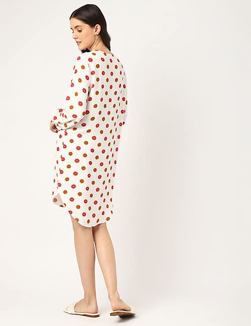 Image of Marks & Spencer Women's Pure Viscose Floral Tie-Up Neck Above The Knee Dress