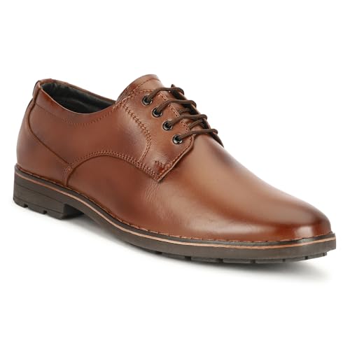 Image of Leatherful Genuine Leather Derby SE Shoes for Men | TPR Sole & Nappa Leather Lining | Classic Dress Footwear