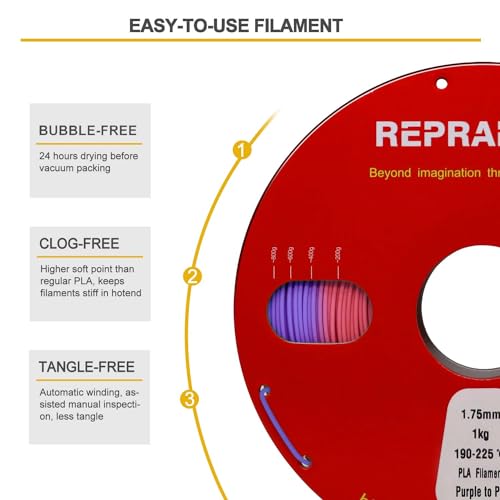 Image of RepRapper Temperature Change 3D Printer Filament, Puple to Pink 1.75 PLA, Beautiful Color Change 1KG PLA Filament (2.2lbs), Colorshift 3D Printing Filament for 3D Printer