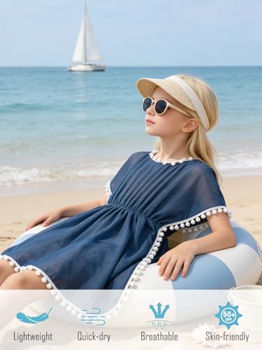 Image of Goodstoworld 7-12Y Girls 3 Piece Cover Up Swimsuit Hawaiian Bikini Bathing Suit with Pompom Tassel
