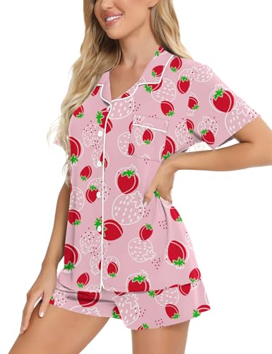 Image of SWOMOG Womens Button Down Pajamas Set Short Sleeve Sleepwear Bride Soft Pj Lounge Sets XS-3XL