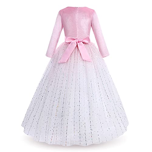 ODOLDI Velvet Flower Girl Dresses 3/4 Sleeve Princess Party Long Dresses Wedding Bridesmaid Pageant Fall Ball Gown Dresses3