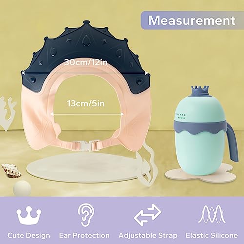 Image of FUNUPUP Baby Shower Cap for Kids, Baby Bath Shampoo Visor Cap Hair Washing Shield Adjustable, Set Blue Crown
