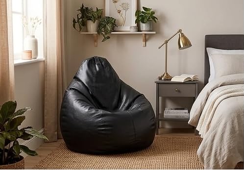 Image of G B Traders Leatherette Bean Bag Without Beans| Comfortable Sofa Chair for Living Room, Bedroom & Office | Durable Double Stitch Bean Bag Seat only Cover Color Black Size XXL
