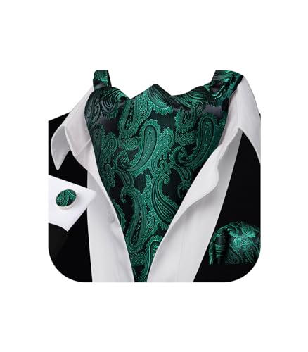 Image of Barry.Wang Ascot Ties Cravat Tie Men Paisley Plaid Scarf Self Tie Pocket Square Cufflinks Set Wedding Party