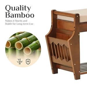 Bamboo Shoe Bench Rack with Storage, 2 Tier Entryway Shoe Bench, Shoe Rack Organizer with Cushion, Hidden Drawer and Side Holder, Holds up to 330lbs for Entryway Hallway Living Room Bamboo Shoe Bench Rack with Storage 2 Tier Entryway Shoe Bench Shoe Rack Organizer with Cushion Hidden Drawer and Side Holder Holds up to 330lbs for Entryway Hallway Living Room