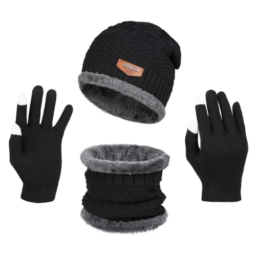 Juego de guantes táctiles bufanda y gorro de lana para invierno 4