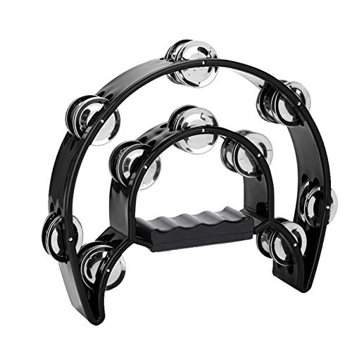 Tambourines for adults Metal Half Moon Hand Tambourine Jingles Musical Instruments for Musicians Bands Party, Wedding (Black)