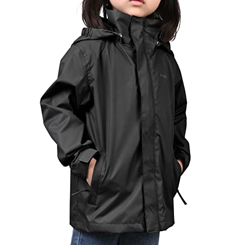 Image of YINGJIELIDE Boys Girls Waterproof Rain Jackets Kids Easy to Fold Windbreaker Lightweight Outdoor Hooded Raincoat