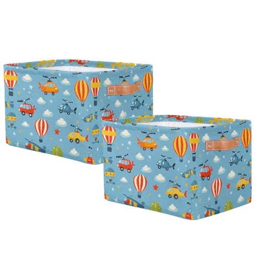 Image of Cars Helicopters Storage Baskets for Organizing, Fabric Collapsible Storage Bins Box Cartoon Decorative Toy Organizer Baskets for Closet Shelves Gift Basket 2Pcs