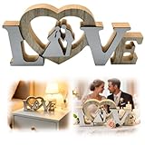 Rockreyoa Holz 3D-Buchstaben Wanddeko Desktop Ornament Moderner Schriftzug Aufsteller Love Liebe Love mit Herz Deko Aufsteller Holzstandfuss Tischdekoration Hochzeitsgeschenk Style 3 1 Stück