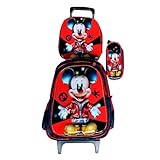Kit Mochila Infantil com Rodinhas Para Meninos Desenho em 3D + Lancheira Térmica + Estojo Escolar