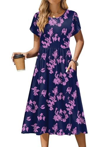 Image of Zeagoo Womens Summer Dresses Casual Aline Midi Dress Short Sleeve Floral Tshirt Dress Flowy Beach Sundresses with Pockets