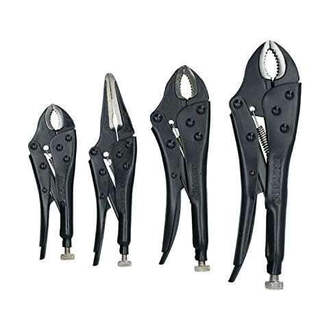4pc Locking Grip Plier Set with Curved and Straight Jaws Cover