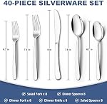 40-Piece Silverware Set Service for 8, Wildone Premium Stainless Steel Flatware Set, Mirror Polished Cutlery Utensil Set for Home Restaurant, Include Fork Knife Spoon Set, Durable, Dishwasher Safe
