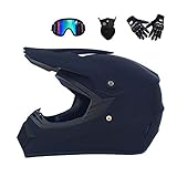  Casco de Motocross ATV Dirt Bike Casco Old School Cross Country Deporte Dual Dot Aprobado Gafas a Prueba de Viento Máscara Guantes Combo Casco para Motocicleta,Mattblack,L