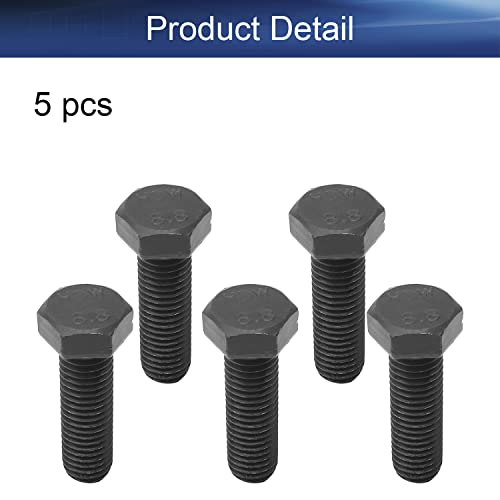 Image of M12 x 40mm Carbon Steel Grade 8.8 External Hex Head Screw Bolts Metric Thread Hexagon Bolts Fastener, 1.88''x0.71''x0.71'' (LxWxH) for Machinery Furniture Hardware Black 5pcs