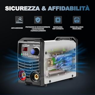 Harukiku Saldatrice a Elettrodo MMA130 Digitale – Mini Saldatrice Inverter, Compatta e Leggera con Funzione Anti-Stick, Cavi 3+2 m, 21,5 x 14 x 8,5 cm, per Hobbisti e Fai da Te