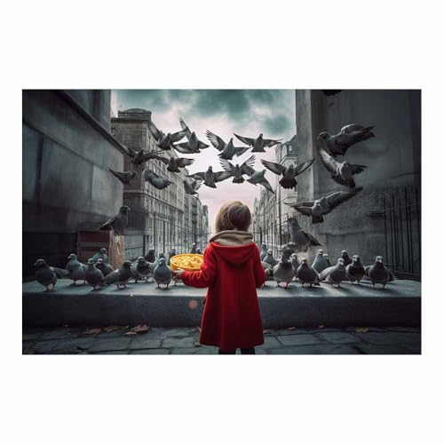 Affiche pigeons urbains TERUEA décoration murale maximaliste gris 70x100cm