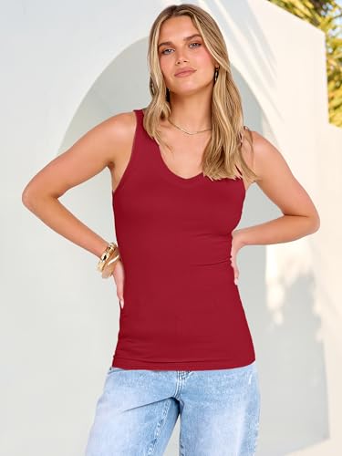 Image of ANRABESS Tank Tops for Women V Neck Ribbed Knit Slim Fitted Sleeveless Basic Tee Tanks Casual Summer Clothes 2026