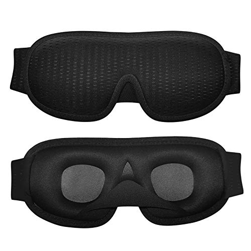 Sleeping Eye Mask For Men Women 3D Contoured Cup Eye Cover Travel Yoga Night Sleep Mask Adjustable Strap Light Blocking Soft Comfort Blindfold Black Eye Mask Washable Pressure Relief Safe Mask