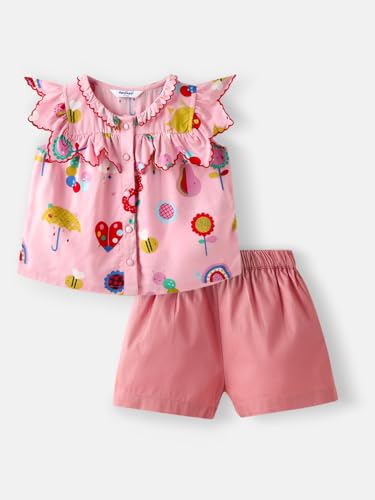 Image of Nautinati Baby Girls Printed Flutter Sleeve Top with Shorts Clothing Set | Age 0-3 Years
