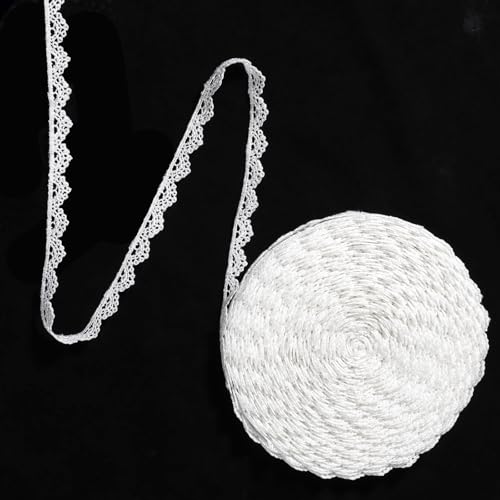 15 Yards White Lace Trim 2/5'' Vintage Crocheted Lace Ribbons 0.4 Inch Wide Sewing Lacework Ribbons Crochet Embroidery Scalloped Edge Laces for DIY Sewing Crafts Gift Wrapping Bouquet Decoration