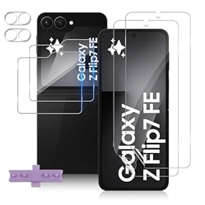 TUTUO [2+2+2 Pack for Samsung Galaxy Z Flip 7 FE Screen Protector + Back Tempered Glass + Camera Lens Protector with Easy Installation Tool, HD Rear Film, Soft TPU Inner Protective Film Anti-Scratch