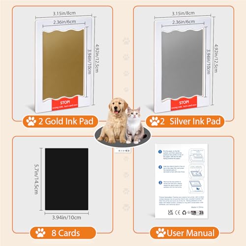 Nabance Pfotenabdruck set Hund, Fußabdruck Baby, 4 pcs Gold und Silber Stempelkissen mit 8 Karten Fussabdruck Baby Handabdruck Baby Hundeschnauze Druck Kit Abdruck set Geschenk für Haustiere Besitzer
