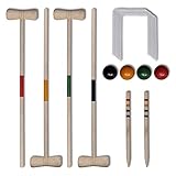 【Juego de playa】Este juego de croquet de madera tradicional, adecuado para 4 jugadores, es perfecto para jugar en el jardín o en la playa. Hecho de madera de pino maciza, el juego de croquet es resistente y fuerte para años de diversión.