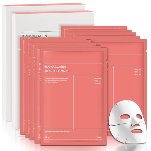 10 Pièces Bio Collagen Real Deep Mask, Masque Collagene Visage Hydratant Anti-Âge à Porter Pendant le Sommeil, Masque Collagène Coréen pour Resserre les Pores