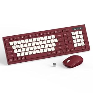 Combo de teclado y mouse inalámbricos, teclado inalámbrico de tamaño completo y mouse DPI ajustable, receptor USB de 2.4 GHz, teclado y mouse para PC, Windows, escritorio, laptop (rojo vino-B)