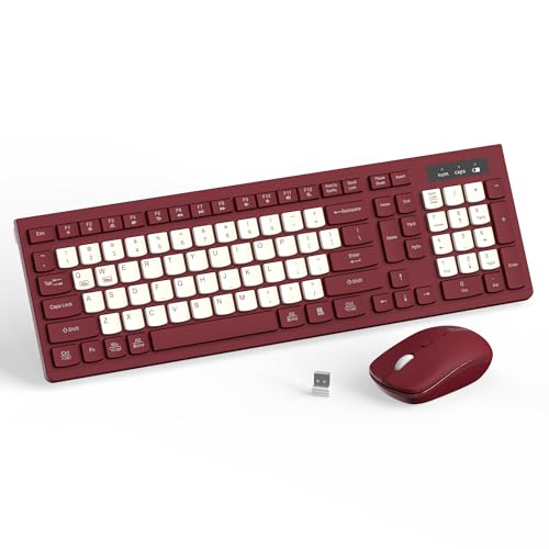 Image of Wireless Keyboard and Mouse Combo, Full-Sized Wireless Keyboard and Adjustable DPI Mouse, 2.4GHz USB Receiver, Keyboard and Mouse for PC, Windows, Desktop, Laptop (Wine Red-B)