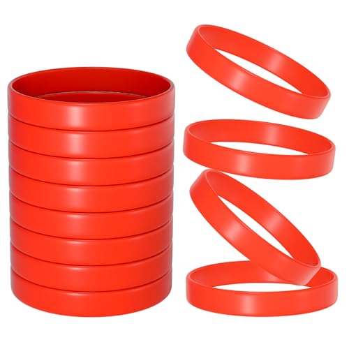 Image of Morcheiong 12 Pieces Silicone Bracelets- Red Color Blank Rubber Wristbands for Adults Teen Party Favors