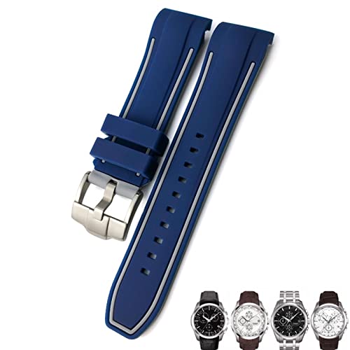 Bracelet de montre en silicone 23mm 24mm boucle papillon rechange Tissot T035 bleu